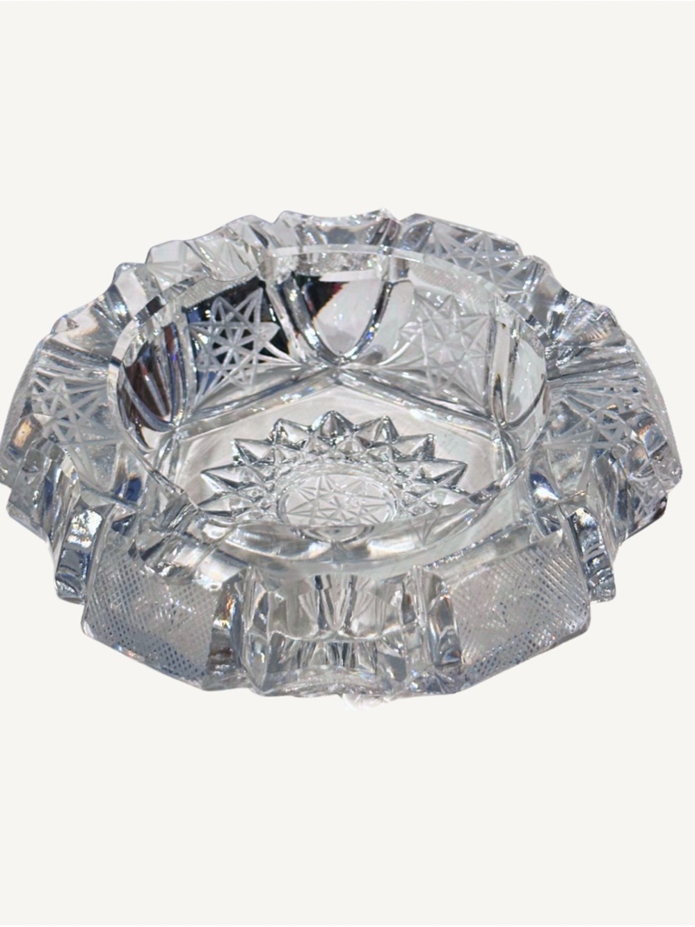 American Brilliant Glass Hobstar Sunburst 6.5” Ashtray Catchall Dish